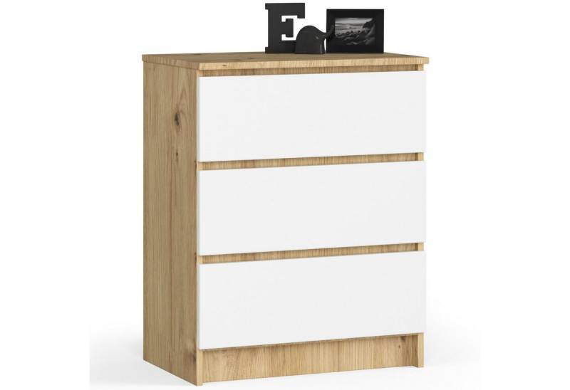 Home Collective Kommode 60 cm breit Holz Highboard Sideboard für Flur Schlafzimmer Wohnzimmer (Kommode Schlafzimmer Kommode mit Schubladen Holz Schrank), Kinderzimmer Organizer, 77 cm hoch mit 3 Schubladen Artisan Eiche-weiß von Home Collective