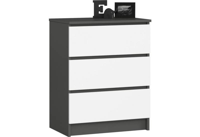 Home Collective Kommode 60 cm breit Holz Highboard Sideboard für Flur Schlafzimmer Wohnzimmer (Kommode Schlafzimmer Kommode mit Schubladen Holz Schrank), Kinderzimmer Organizer, 77 cm hoch mit 3 Schubladen graphit-weiß von Home Collective