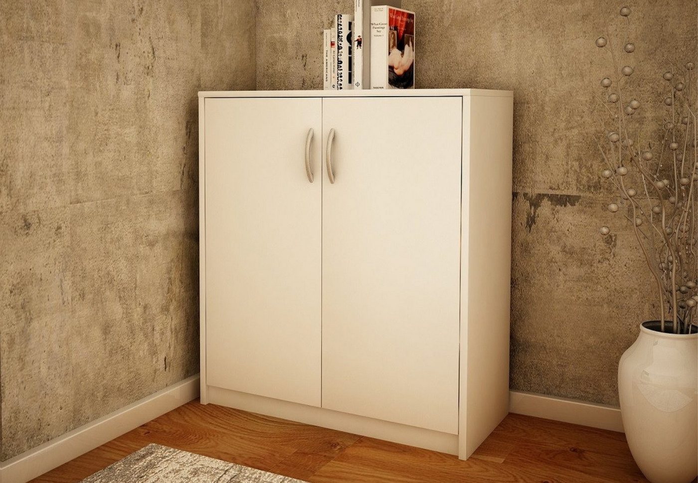 Home Collective Kommode 74cm breit in matter Ausführung, großzügiger Stauraum (Kommode mit 2 Türen und 1 Regal, hergestellt aus laminiertem Holzwerkstoff), Schrankaufbewahrung mit hochwertigen Polymergriffen - Weiß von Home Collective