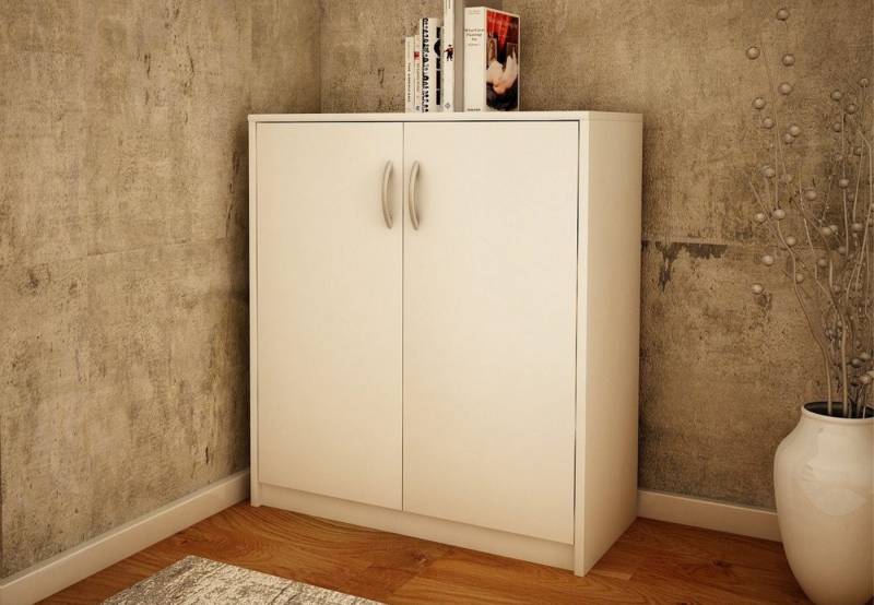 Home Collective Kommode 74cm breit in matter Ausführung, großzügiger Stauraum (Kommode mit 2 Türen und 1 Regal, hergestellt aus laminiertem Holzwerkstoff), Schrankaufbewahrung mit hochwertigen Polymergriffen - Weiß von Home Collective