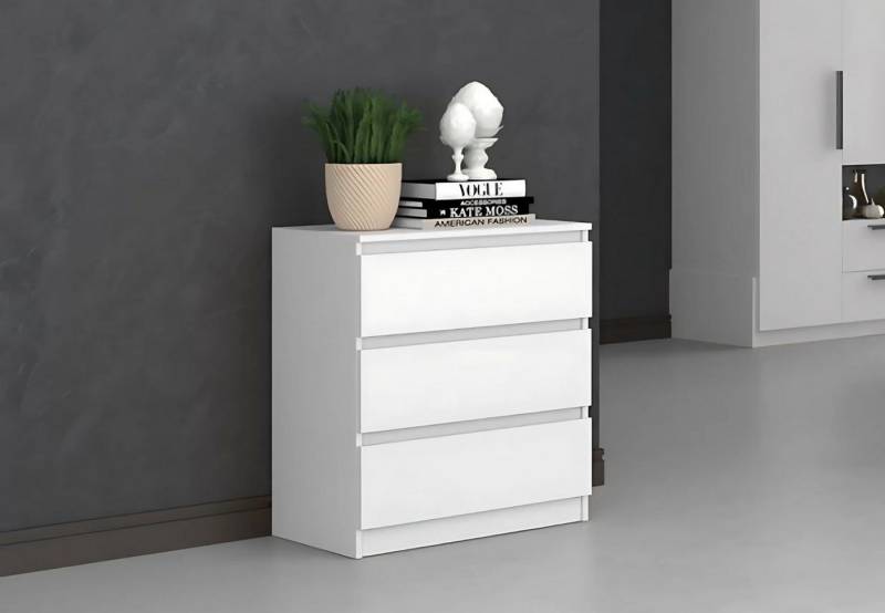 Home Collective Kommode Highboard Sideboard für Flur Schlafzimmer Wohnzimmer (Perfekt für Wohnzimmer, Schlafzimmer oder Esszimmer), mit 3 Schubladen, Breite 70 cm Höhe 75, weiß von Home Collective