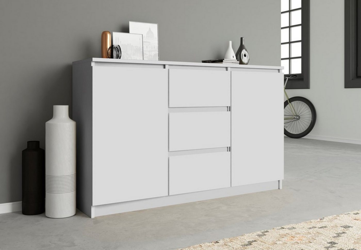 Home Collective Kommode Highboard Sideboard für Flur Schlafzimmer Wohnzimmer (Perfekt für Wohnzimmer, Schlafzimmer oder Esszimmer), mit 3 Schubladen und 2 Türen, Breite 120 cm Höhe 75, Weiß von Home Collective