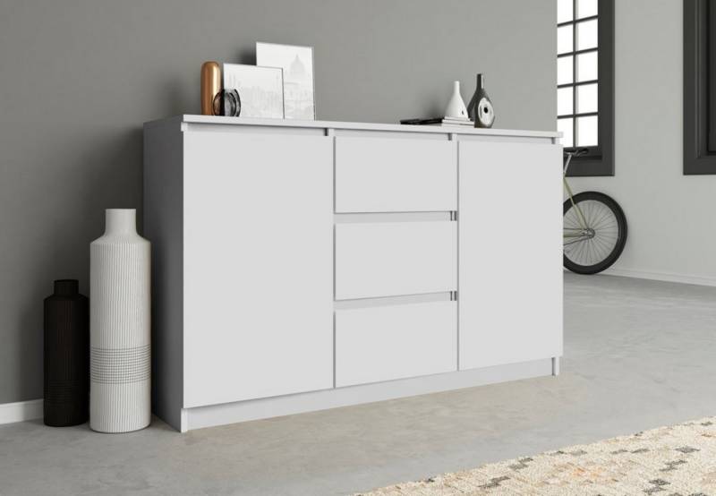 Home Collective Kommode Highboard Sideboard für Flur Schlafzimmer Wohnzimmer (Perfekt für Wohnzimmer, Schlafzimmer oder Esszimmer), mit 3 Schubladen und 2 Türen, Breite 120 cm Höhe 75, Weiß von Home Collective