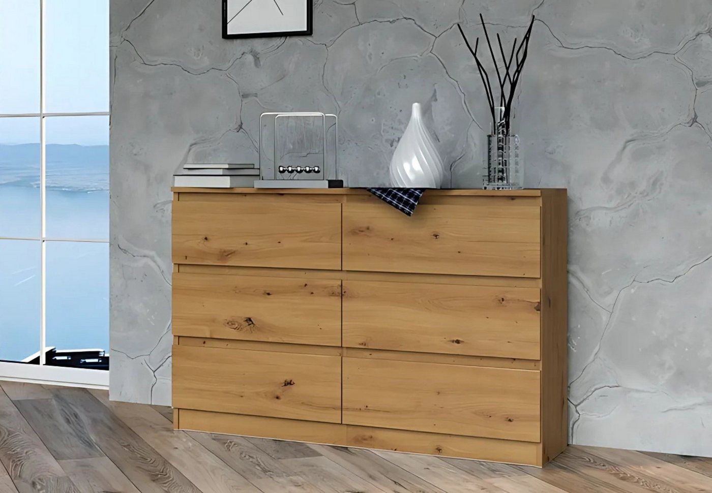 Home Collective Kommode Highboard Sideboard für Flur Schlafzimmer Wohnzimmer (Perfekt für Wohnzimmer, Schlafzimmer oder Esszimmer), mit 6 Schubladen, Breite 120 cm Höhe 75, Artisan von Home Collective