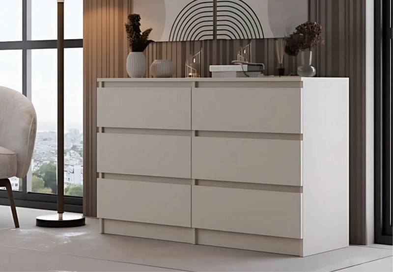 Home Collective Kommode Highboard Sideboard für Flur Schlafzimmer Wohnzimmer (Perfekt für Wohnzimmer, Schlafzimmer oder Esszimmer), mit 6 Schubladen, Breite 120 cm Höhe 75, Beige von Home Collective
