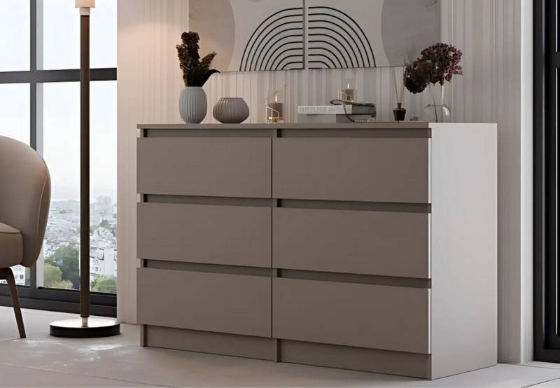 Home Collective Kommode Highboard Sideboard für Flur Schlafzimmer Wohnzimmer (Perfekt für Wohnzimmer, Schlafzimmer oder Esszimmer), mit 6 Schubladen, Breite 120 cm Höhe 75, Dunkelbeige von Home Collective