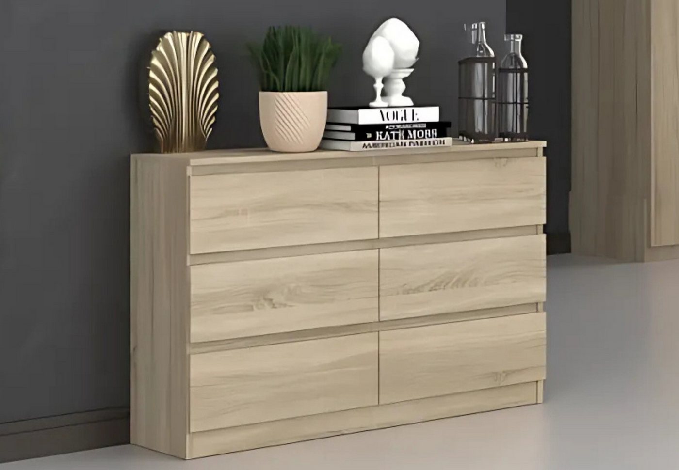 Home Collective Kommode Highboard Sideboard für Flur Schlafzimmer Wohnzimmer (Perfekt für Wohnzimmer, Schlafzimmer oder Esszimmer), mit 6 Schubladen, Breite 120 cm Höhe 75, Sonoma von Home Collective