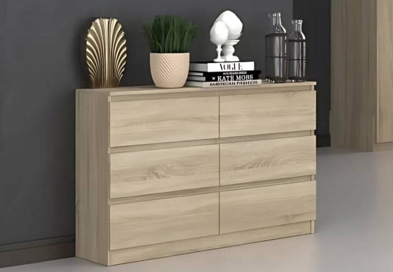 Home Collective Kommode Highboard Sideboard für Flur Schlafzimmer Wohnzimmer (Perfekt für Wohnzimmer, Schlafzimmer oder Esszimmer), mit 6 Schubladen, Breite 120 cm Höhe 75, Sonoma von Home Collective