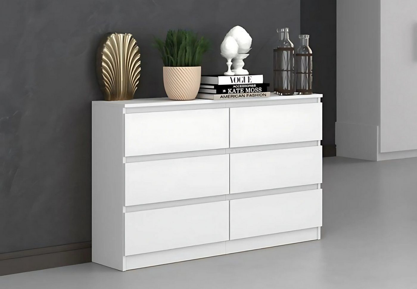 Home Collective Kommode Highboard Sideboard für Flur Schlafzimmer Wohnzimmer (Perfekt für Wohnzimmer, Schlafzimmer oder Esszimmer), mit 6 Schubladen, Breite 120 cm Höhe 75, weiß von Home Collective