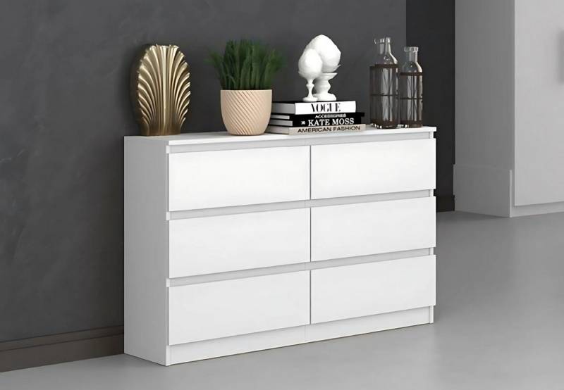 Home Collective Kommode Highboard Sideboard für Flur Schlafzimmer Wohnzimmer (Perfekt für Wohnzimmer, Schlafzimmer oder Esszimmer), mit 6 Schubladen, Breite 120 cm Höhe 75, weiß von Home Collective