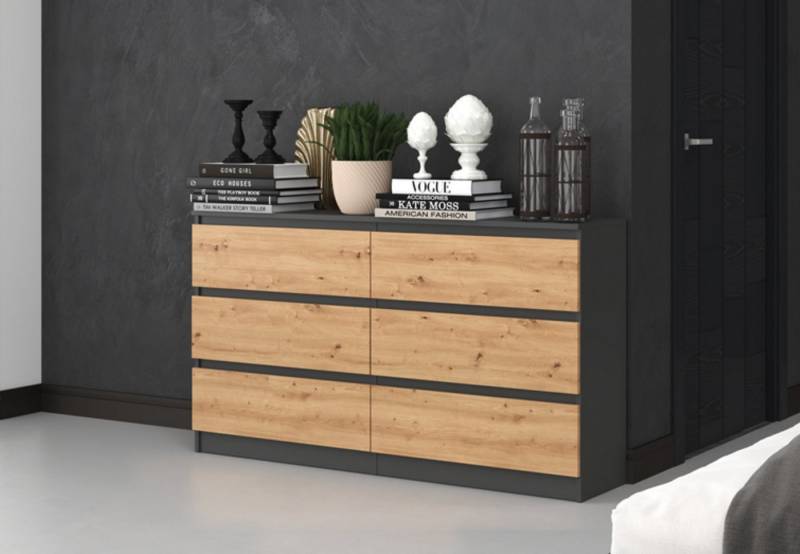 Home Collective Kommode Highboard Sideboard für Flur Schlafzimmer Wohnzimmer (Perfekt für Wohnzimmer, Schlafzimmer oder Esszimmer), mit 6 Schubladen, Breite 140 cm Höhe 75, Anthrazit Artisan von Home Collective