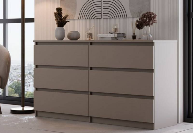 Home Collective Kommode Highboard Sideboard für Flur Schlafzimmer Wohnzimmer (Perfekt für Wohnzimmer, Schlafzimmer oder Esszimmer), mit 6 Schubladen, Breite 140 cm Höhe 75, Dunkelbeige von Home Collective