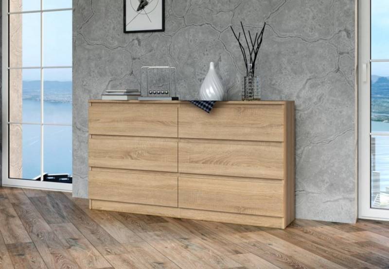 Home Collective Kommode Highboard Sideboard für Flur Schlafzimmer Wohnzimmer (Perfekt für Wohnzimmer, Schlafzimmer oder Esszimmer), mit 6 Schubladen, Breite 140 cm Höhe 75, Sonoma von Home Collective