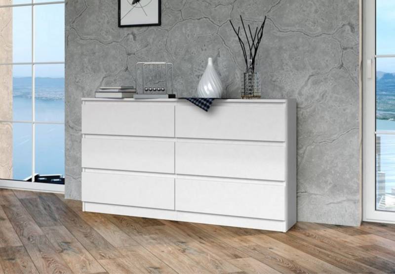 Home Collective Kommode Highboard Sideboard für Flur Schlafzimmer Wohnzimmer (Perfekt für Wohnzimmer, Schlafzimmer oder Esszimmer), mit 6 Schubladen, Breite 140 cm Höhe 75, Weiß von Home Collective