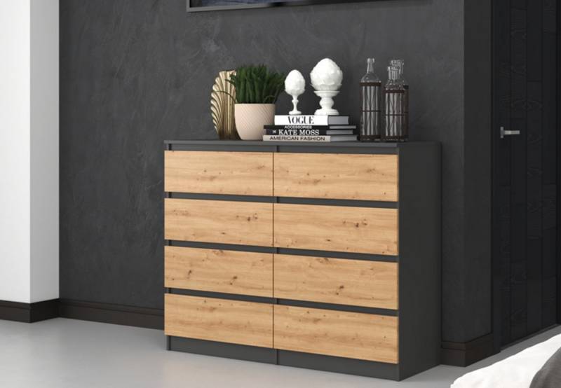 Home Collective Kommode Highboard Sideboard für Flur Schlafzimmer Wohnzimmer (Perfekt für Wohnzimmer, Schlafzimmer oder Esszimmer), mit 8 Schubladen, Breite 120 cm Höhe 97, Anthrazit Artisan von Home Collective