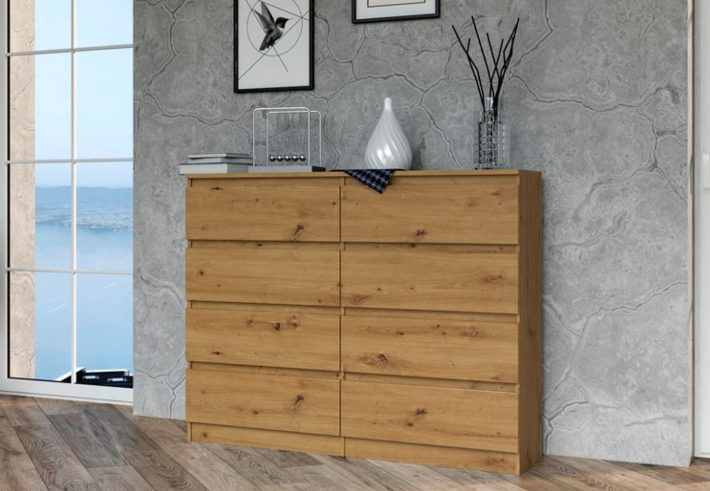 Home Collective Kommode Highboard Sideboard für Flur Schlafzimmer Wohnzimmer (Perfekt für Wohnzimmer, Schlafzimmer oder Esszimmer), mit 8 Schubladen, Breite 120 cm Höhe 97, Artisan von Home Collective