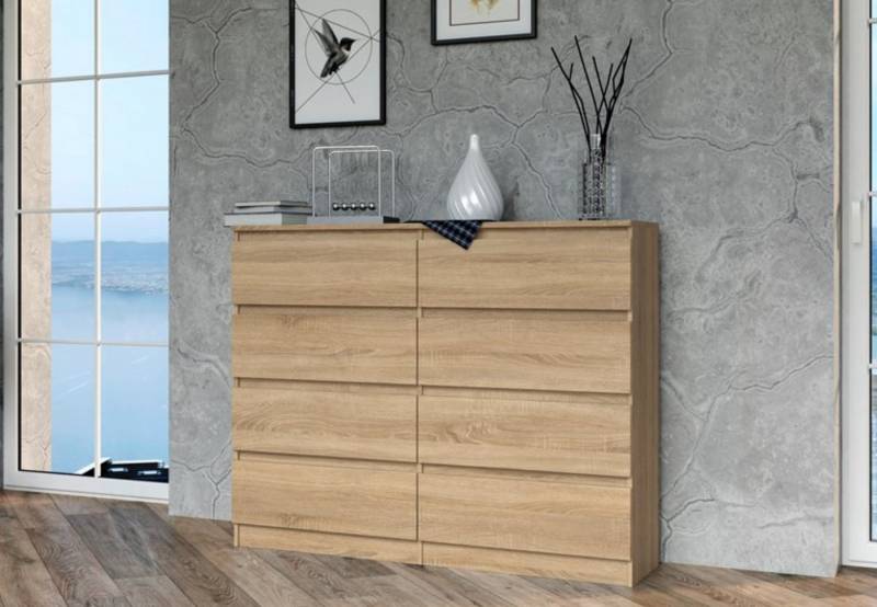 Home Collective Kommode Highboard Sideboard für Flur Schlafzimmer Wohnzimmer (Perfekt für Wohnzimmer, Schlafzimmer oder Esszimmer), mit 8 Schubladen, Breite 120 cm Höhe 97, Sonoma von Home Collective