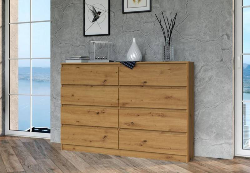 Home Collective Kommode Highboard Sideboard für Flur Schlafzimmer Wohnzimmer (Perfekt für Wohnzimmer, Schlafzimmer oder Esszimmer), mit 8 Schubladen, Breite 140 cm Höhe 97, Artisan von Home Collective