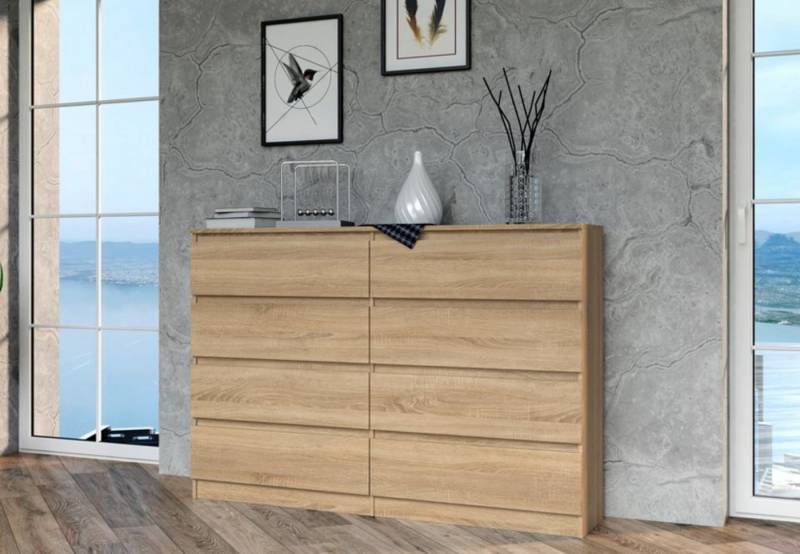 Home Collective Kommode Highboard Sideboard für Flur Schlafzimmer Wohnzimmer (Perfekt für Wohnzimmer, Schlafzimmer oder Esszimmer), mit 8 Schubladen, Breite 140 cm Höhe 97, Sonoma von Home Collective