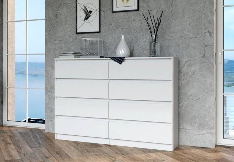 Home Collective Kommode Highboard Sideboard für Flur Schlafzimmer Wohnzimmer (Perfekt für Wohnzimmer, Schlafzimmer oder Esszimmer), mit 8 Schubladen, Breite 140 cm Höhe 97, Weiß von Home Collective