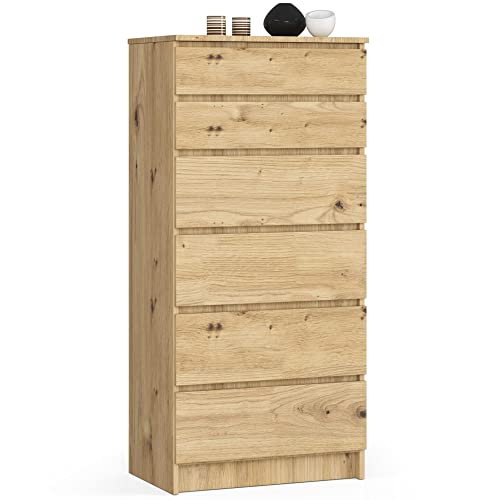 Home Collective Kommode in Artisan Eiche mit 6 geräumigen Schubladen, 60 cm breit, 130 cm hoch Kommode Schlafzimmer Flur Wohnzimmer Organizer mit Schubladen Holz Highboard Sideboard Schrank von Home Collective