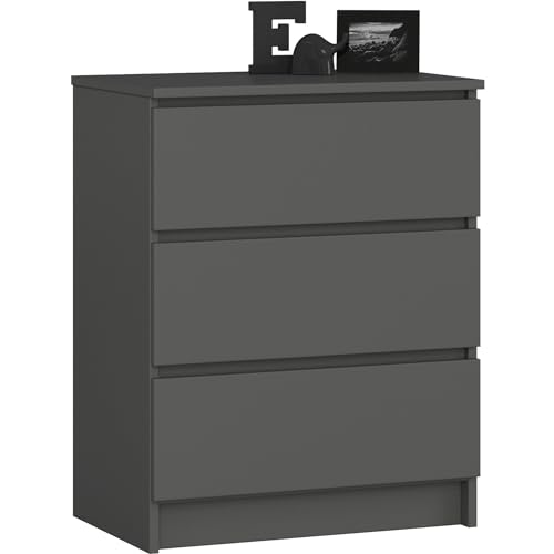 Home Collective Kommode in Graphit mit 3 geräumigen Schubladen, 60 cm breit, 77 cm hoch Kommode Schlafzimmer Flur Wohnzimmer Organizer Kommode mit Schubladen Holz Highboard Sideboard Schrank von Home Collective