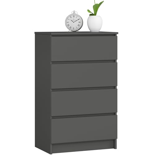 Home Collective Kommode in Graphit mit 4 geräumigen Schubladen, 60 cm breit, 99 cm hoch Kommode Schlafzimmer Flur Wohnzimmer Organizer Kommode mit Schubladen Holz Highboard Sideboard Schrank von Home Collective