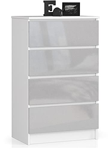 Home Collective Kommode in Metall Hochglanz mit 4 geräumigen Schubladen, 60 cm breit, 99 cm hoch Kommode Schlafzimmer Flur Wohnzimmer Organizer Kommode mit Schubladen Holz Highboard Sideboard Schrank von Home Collective