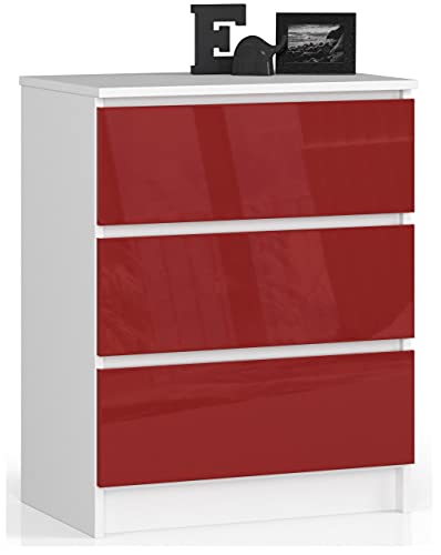Home Collective Kommode in rot Hochglanz mit 3 geräumigen Schubladen, 60 cm breit, 77 cm hoch Kommode Schlafzimmer Flur Wohnzimmer Organizer Kommode mit Schubladen Holz Highboard Sideboard Schrank von Home Collective