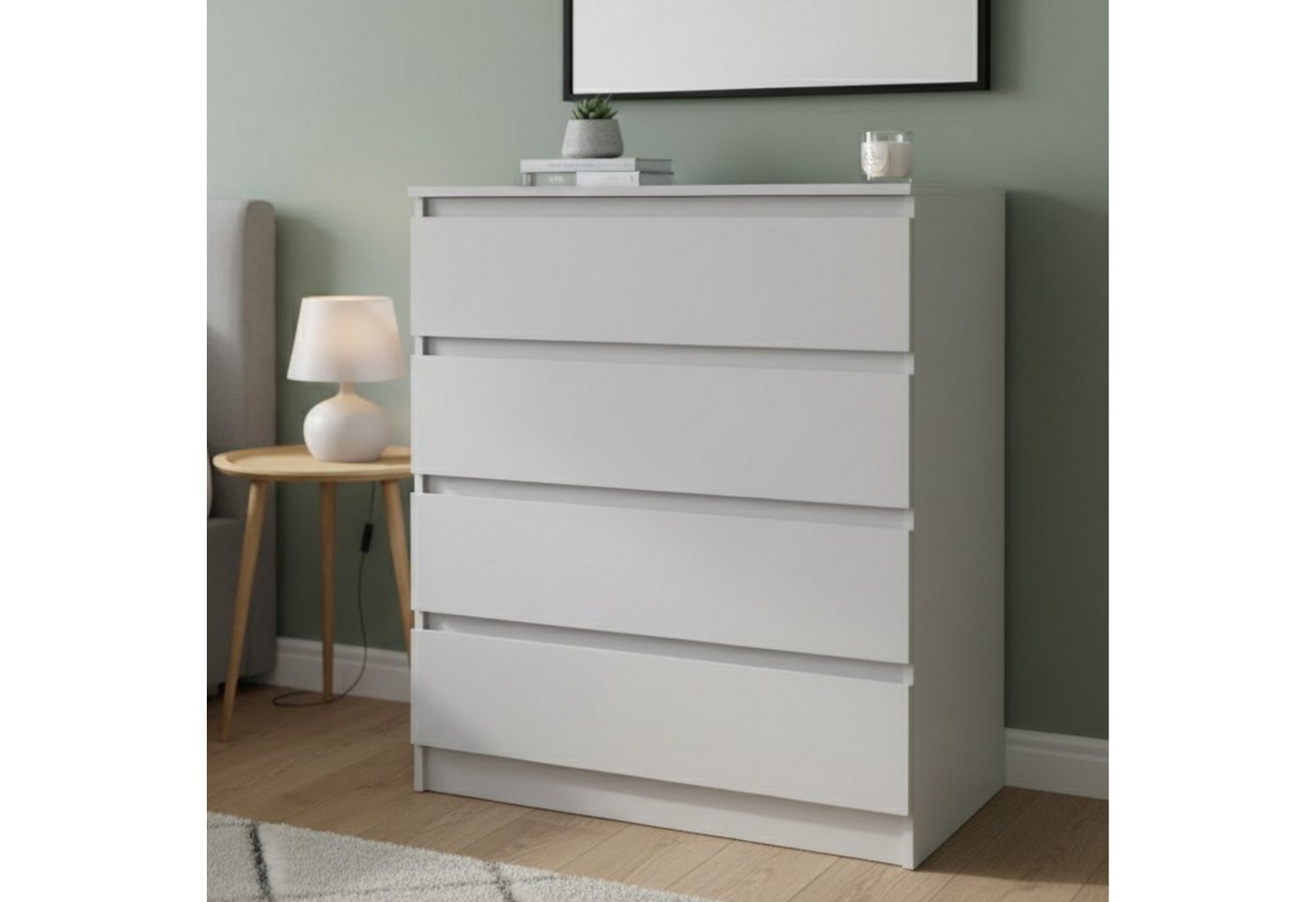 Home Collective Kommode mit 4 Schubladen Kommode schmal Holz Schrank (Highboard Anrichte Schlafzimmer Wohnzimmer Flur Büro Organizer), Kommode 76 cm breit Schrank mit Schubladen Sideboard Kaschmir von Home Collective