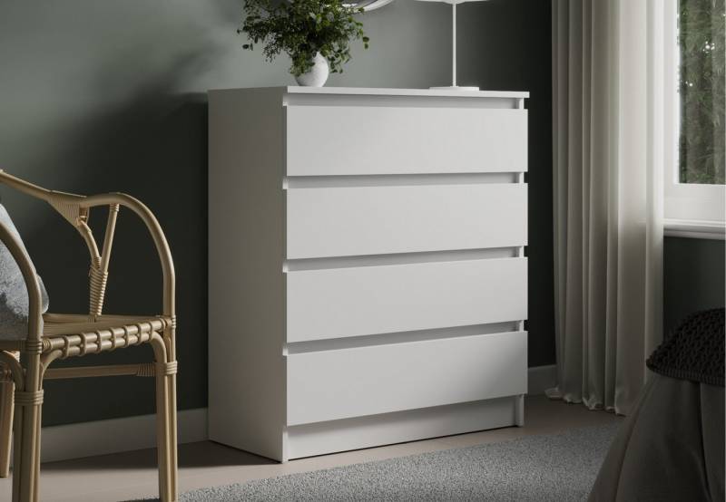 Home Collective Kommode mit 4 Schubladen Kommode schmal Holz Schrank (Highboard Anrichte Schlafzimmer Wohnzimmer Flur Büro Organizer), Kommode 76 cm breit Schrank mit Schubladen Sideboard Weiß von Home Collective