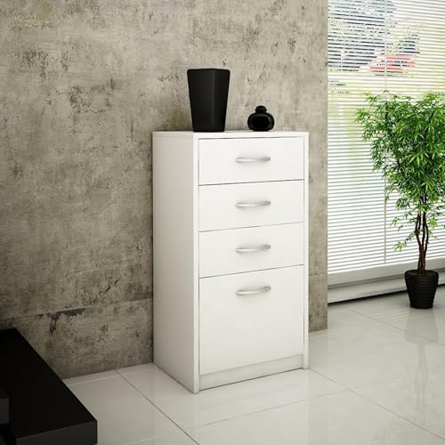 Home Collective Kommode mit 4 Schubladen mit Matter Oberfläche, Kommode 45cm breit Holz Schrank Kommode mit Schubladen Sideboard Highboard Anrichte Schlafzimmer Wohnzimmer Flur Büro Organizer weiß von Home Collective