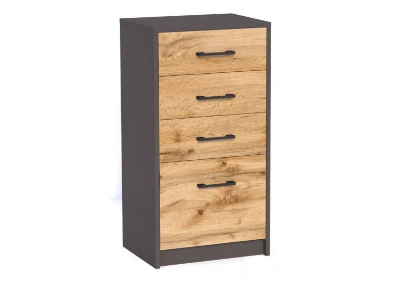 Home Collective Kommode mit 4 Schubladen mit matter Oberfläche, Kommode 45cm breit Holz (Schlafzimmer Wohnzimmer Flur Büro Organizer, Metallrollen mit Auszugsstopp), Schrank Kommode mit Schubladen Sideboard Highboard graphit Eiche von Home Collective