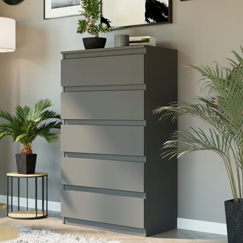 Home Collective Kommode mit 5 Schubladen Holz Schrank Kommode mit Schubladen Sideboard Highboard Anrichte Schlafzimmer Wohnzimmer Flur Büro Organizer | 70x40x121 cm Anthrazit von Home Collective