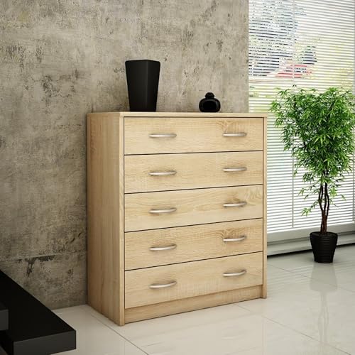 Home Collective Kommode mit 5 Schubladen mit Matter Oberfläche Kommode 74cm breit Holz Schrank Kommode mit Schubladen Sideboard Highboard Anrichte Schlafzimmer Wohnzimmer Flur Büro Organizer Sonoma von Home Collective