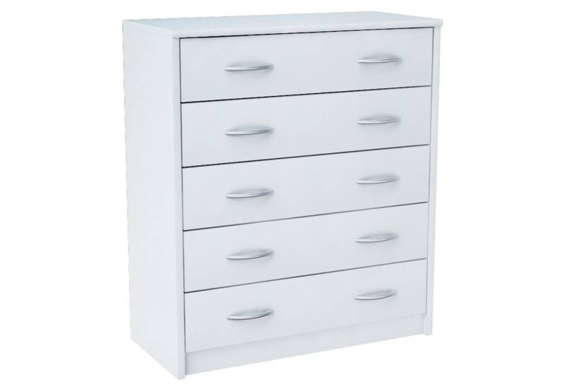 Home Collective Kommode mit 5 Schubladen mit matter Oberfläche, Kommode 74cm breit Holz (Schlafzimmer Wohnzimmer Flur Büro Organizer, Metallrollen mit Auszugsstopp), Schrank Kommode mit Schubladen Sideboard Highboard Anrichte Weiß von Home Collective