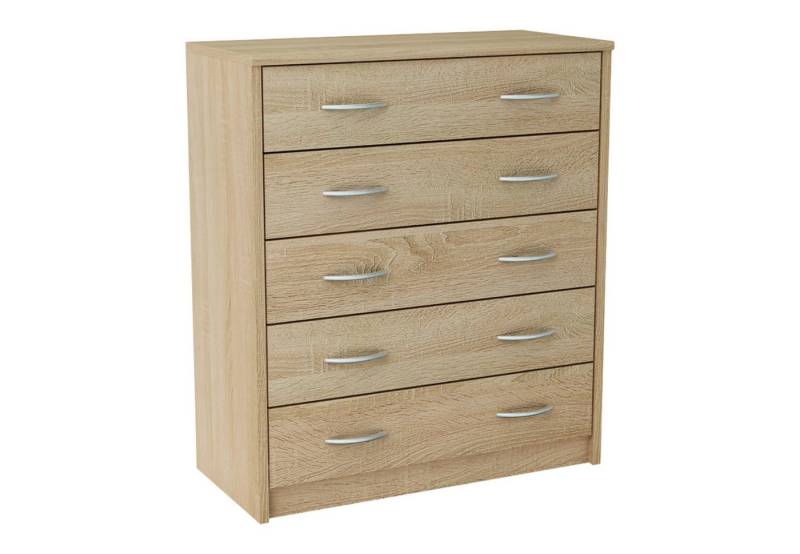 Home Collective Kommode mit 5 Schubladen mit matter Oberfläche, Kommode 74cm breit Holz (Schlafzimmer Wohnzimmer Flur Büro Organizer, Metallrollen mit Auszugsstopp), Schrank Kommode mit Schubladen Sideboard Highboard Anrichte Sonoma von Home Collective