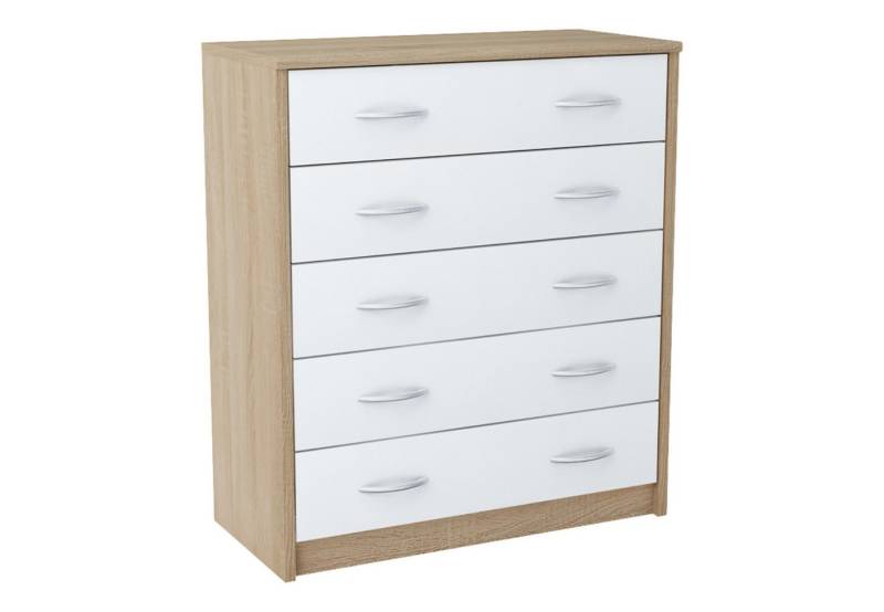 Home Collective Kommode mit 5 Schubladen mit matter Oberfläche, Kommode 74cm breit Holz (Schlafzimmer Wohnzimmer Flur Büro Organizer, Metallrollen mit Auszugsstopp), Schrank mit Schubladen Sideboard Highboard Anrichte Sonoma-Weiß von Home Collective