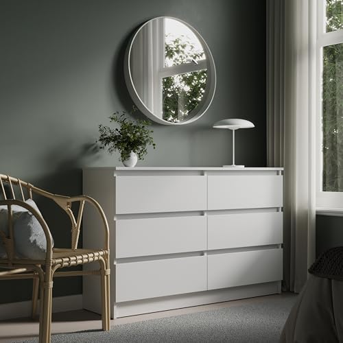 Home Collective Kommode 120cm breit mit 6 Schubladen Kommode weiß Holz Schrank Kommode mit Schubladen Sideboard Highboard Anrichte Schlafzimmer Wohnzimmer Flur Büro Organizer Breite 120 cm Höhe 78 cm von Home Collective