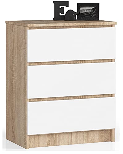 Home Collective Kommode mit DREI Schubladen 77 cm hoch und 60 cm breit, Wohnzimmer, Schlafzimmer, Flur, Schrank, Sideboard, Highboard, viel Stauraum, Sonoma weiß von Home Collective