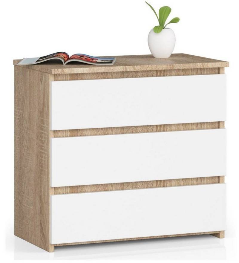 Home Collective Kommode mit drei Schubladen, 57 cm hoch und 60 cm breit, Wohnzimmer, Schlafzimmer, Flur, Sideboard, Highboard, viel Stauraum, sonoma weiß von Home Collective