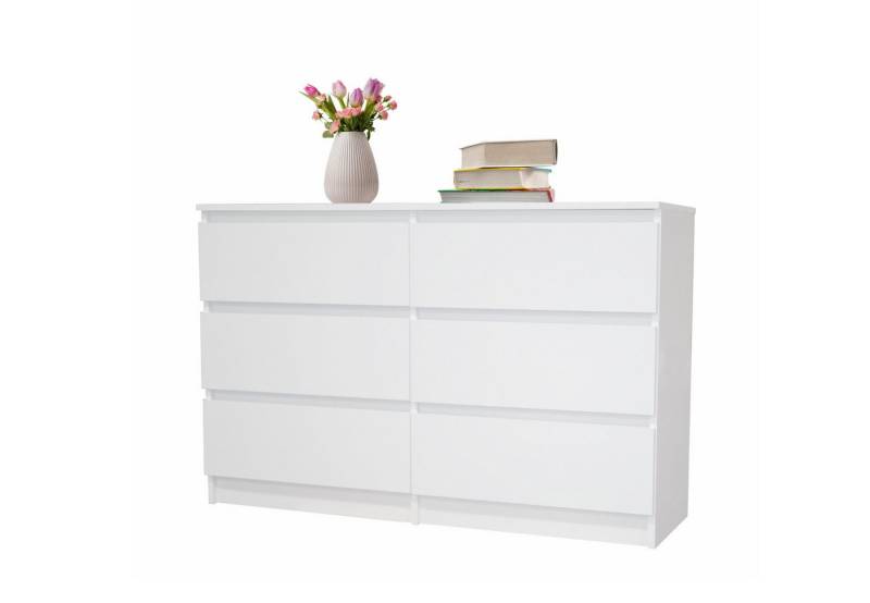 Home Collective Kommode weiß mit sechs Schubladen, Schlafzimmer Flur, Schrank, Sideboard, Highboard, Breite 120 cm Höhe 77cm von Home Collective