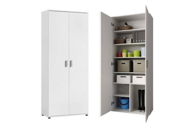 Home Collective Mehrzweckschrank 75 cm breit mit Einlegeböden 75x35x184 cm (BxTxH) Weiß (Vorratsschrank Universalschrank für Haushalt, Flur, Büro, Keller) mit 2 Türen & 6 Einlegeböden von Home Collective