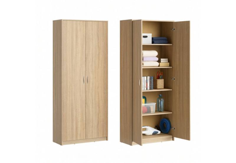 Home Collective Mehrzweckschrank Schrank Aktenschrank Hochschrank Mehrzweckschrank 2-türig 5 Fächer (74 cm breit aus Laminatplatte und hochwertigen Polymergriffen) robust & vielseitig viel Stauraum 74x35x180 (BxTxH) sonoma von Home Collective