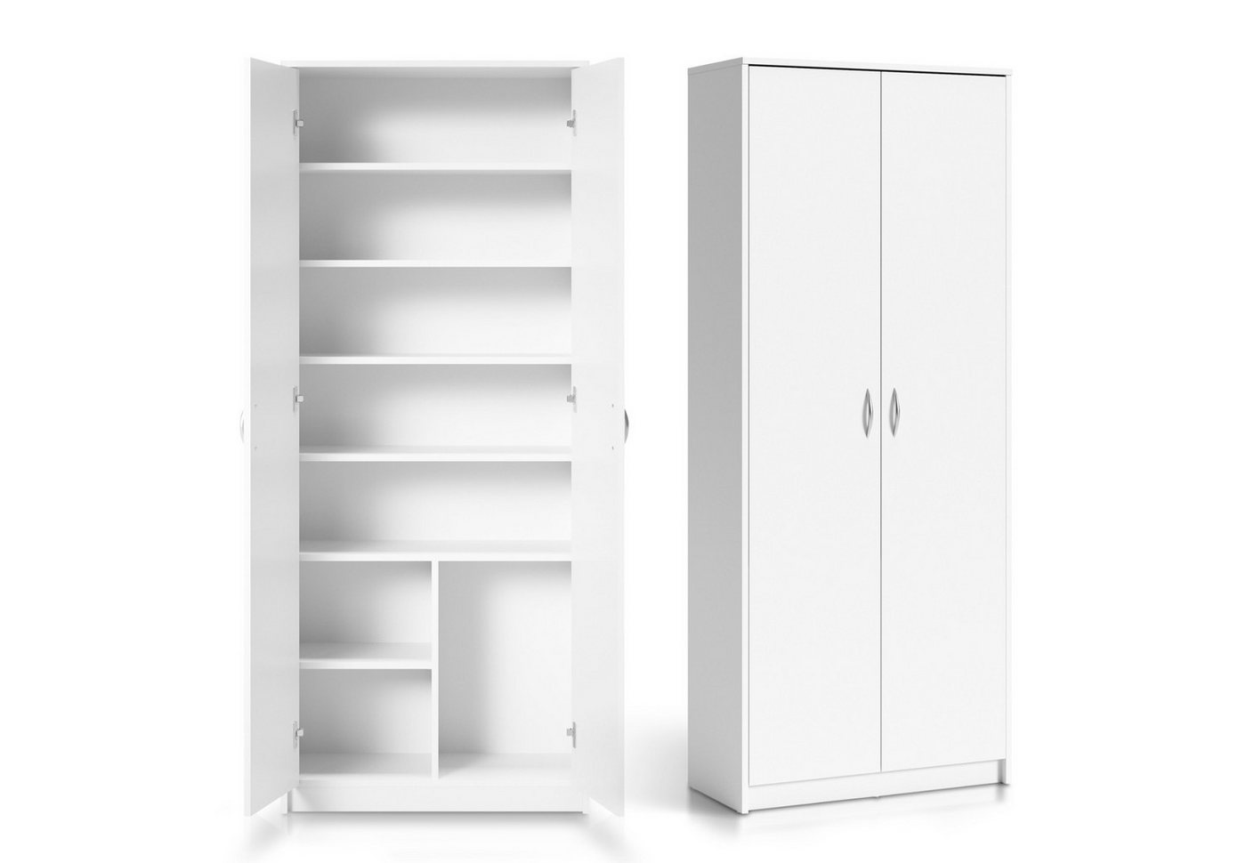 Home Collective Mehrzweckschrank Kleiderschrank Regal 74cm breit 180cm hoch Aktenschrank (Schrank Organizer aus Holz für Schlafzimmer Flur Keller Büro) mit sechs Einlegeböden und Extra-Fach, Haushaltsschrank in weiß von Home Collective