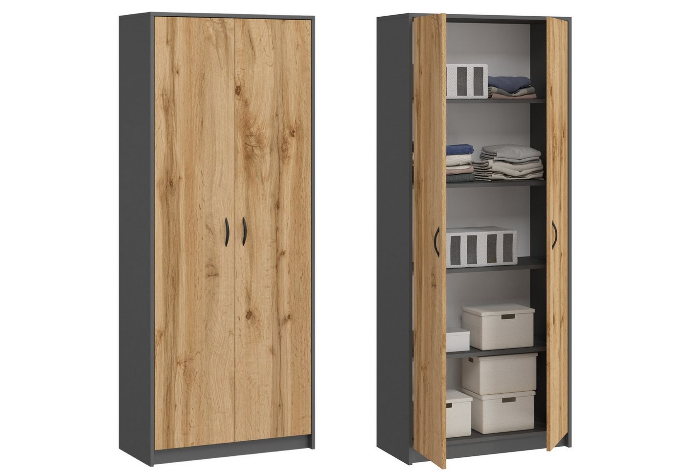 Home Collective Mehrzweckschrank Kleiderschrank Regal 74cm breit 180cm hoch Aktenschrank (Schrank Organizer aus Holz für Schlafzimmer Flur Keller Büro) mit vier Einlegeböden, Haushaltsschrank in Anthrazit mix Eiche von Home Collective