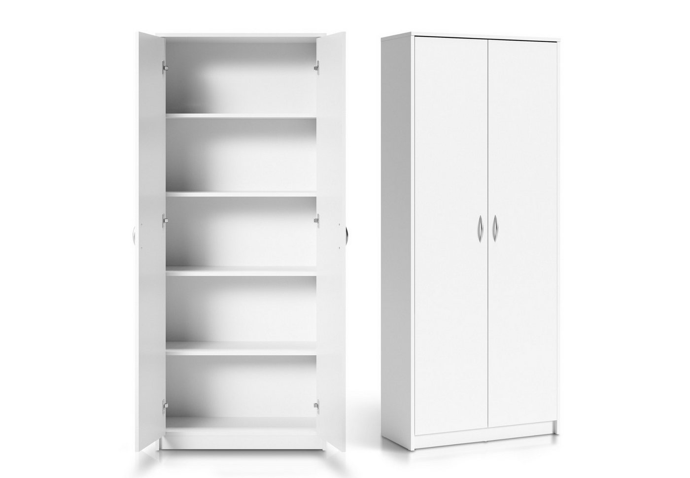 Home Collective Mehrzweckschrank Kleiderschrank Regal 74cm breit 180cm hoch Aktenschrank (Schrank Organizer aus Holz für Schlafzimmer Flur Keller Büro) mit vier Einlegeböden, Haushaltsschrank in weiß von Home Collective