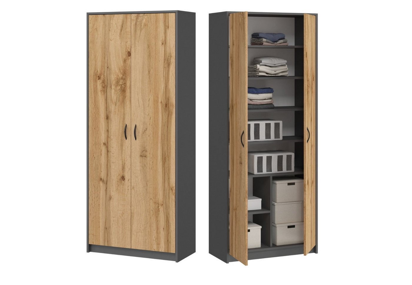 Home Collective Mehrzweckschrank Kleiderschrank Regal 74cm breit 180cm hoch Aktenschrank mit sechs Einlegeböden und Extra-Fach, Haushaltsschrank in grau Home Collective Mehrzweckschrank Kleiderschrank Regal 74cm breit 180cm hoch Aktenschrank mit sechs Einlegeböden und Extra-Fach, Haushaltsschrank in grau von Home Collective