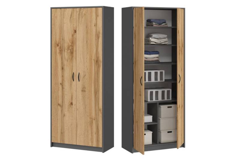 Home Collective Mehrzweckschrank Kleiderschrank Regal 74cm breit 180cm hoch Aktenschrank mit sechs Einlegeböden und Extra-Fach, Haushaltsschrank in grau von Home Collective