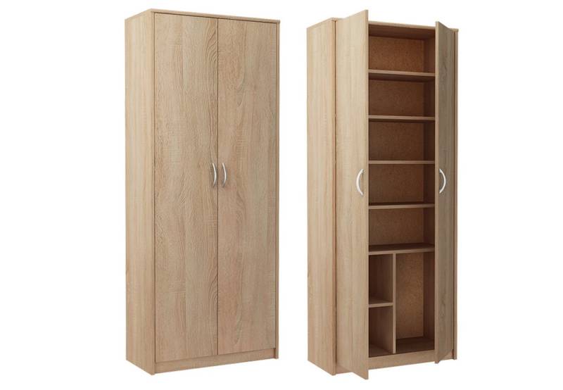 Home Collective Mehrzweckschrank mit 8 Fächern Besenschrank Haushaltsschrank (74 cm breit aus Laminatplatte und hochwertigen Polymergriffen) in mattem Finish mit 6 Einlegeböden und 2 Türen sonoma von Home Collective